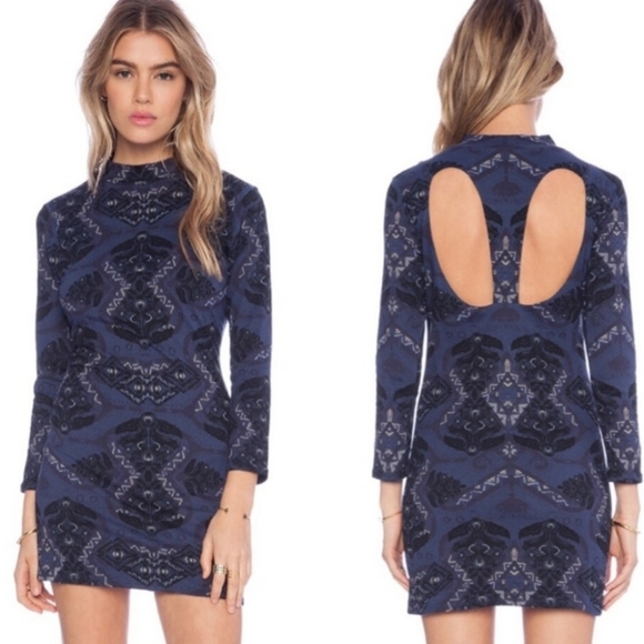 Free People Cute and Cozy Mock Neck Geo Print Bodycon Dress Size XS - Picture 2 of 11
